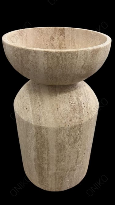 Lavabo Pedestal Travertino Beige Cilíndrico 90x50cm - Oniko Stone