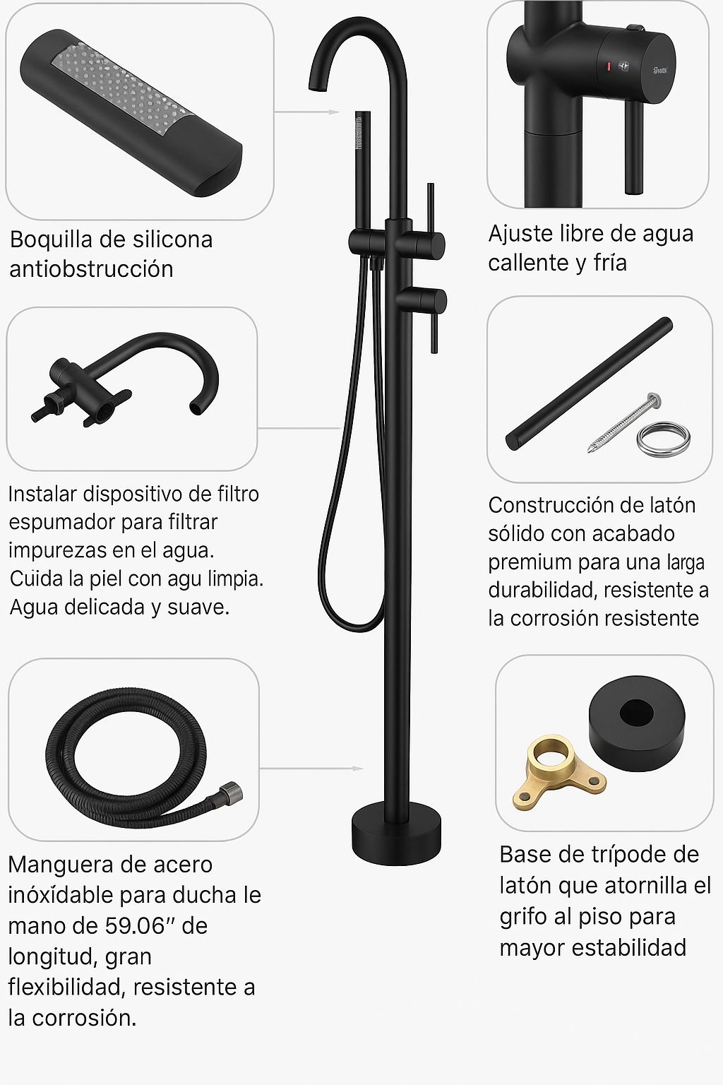 Monomando para Tina Negro Mate - Oniko Stone