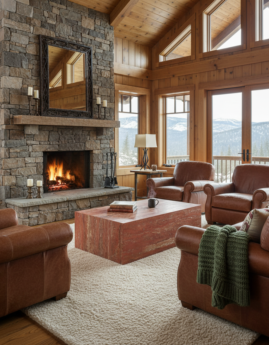 Mesa de Centro Rectangular Mármol Travertino Rojo 120x70x40cm - Oniko Stone