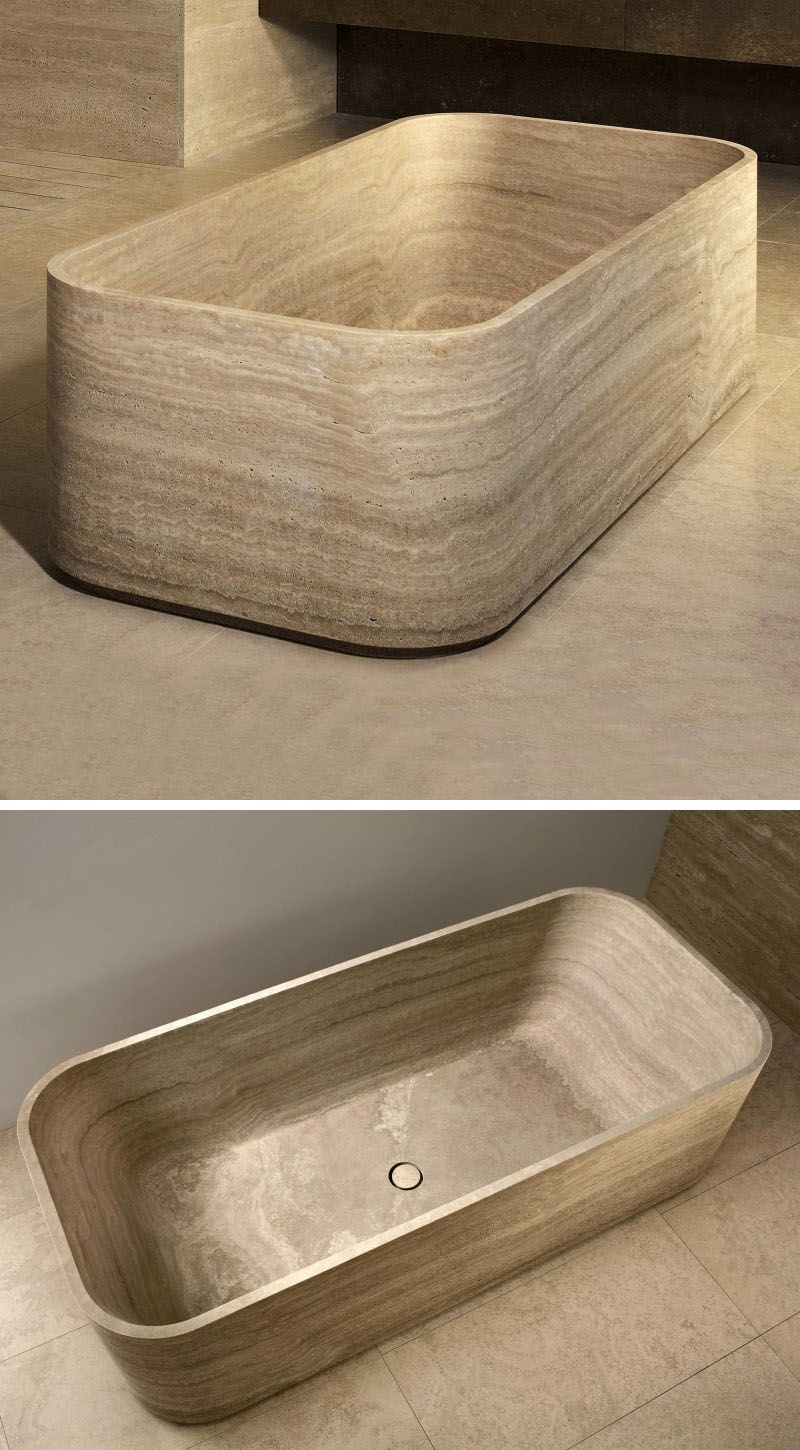 Tina de Baño Mármol Travertino Beige Rectangular - Oniko Stone