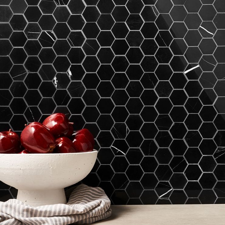Malla Decorativa Hexagonal Mármol Negro - Oniko Stone