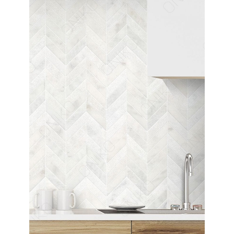 Malla Decorativa Mármol Blanco Chevron - Oniko Stone
