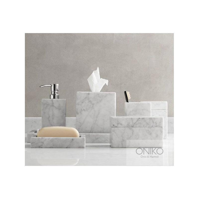 Set de accesorios de baño 6 piezas mármol blanco - Oniko Stone