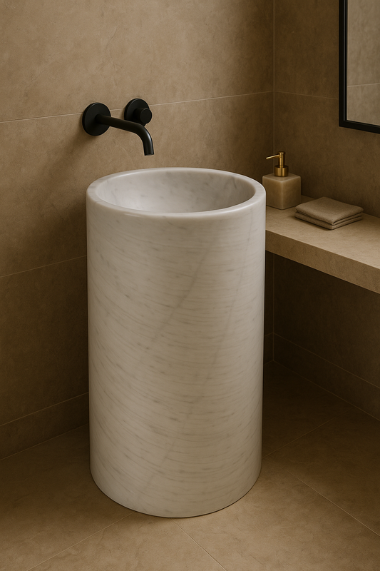 Lavabo Pedestal Modelo Aris Mármol Blanco 85x40cm - Oniko Stone