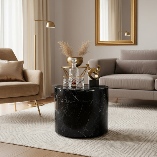 Mesa Auxiliar Circular Mármol Negro