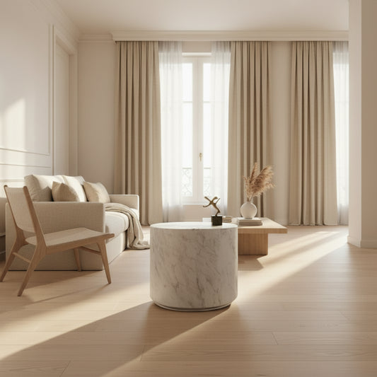 Mesa Auxiliar Circular Mármol Blanco - Oniko Stone