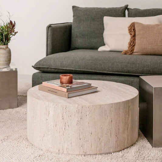 Mesa de Centro Circular Mármol Travertino Beige