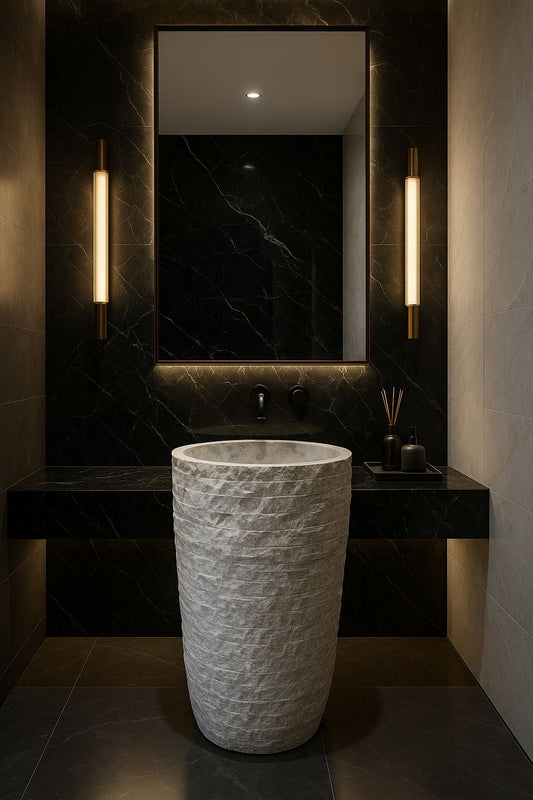 Lavabo Pedestal Modelo Atlas Mármol Blanco 90x50cm - Oniko Stone
