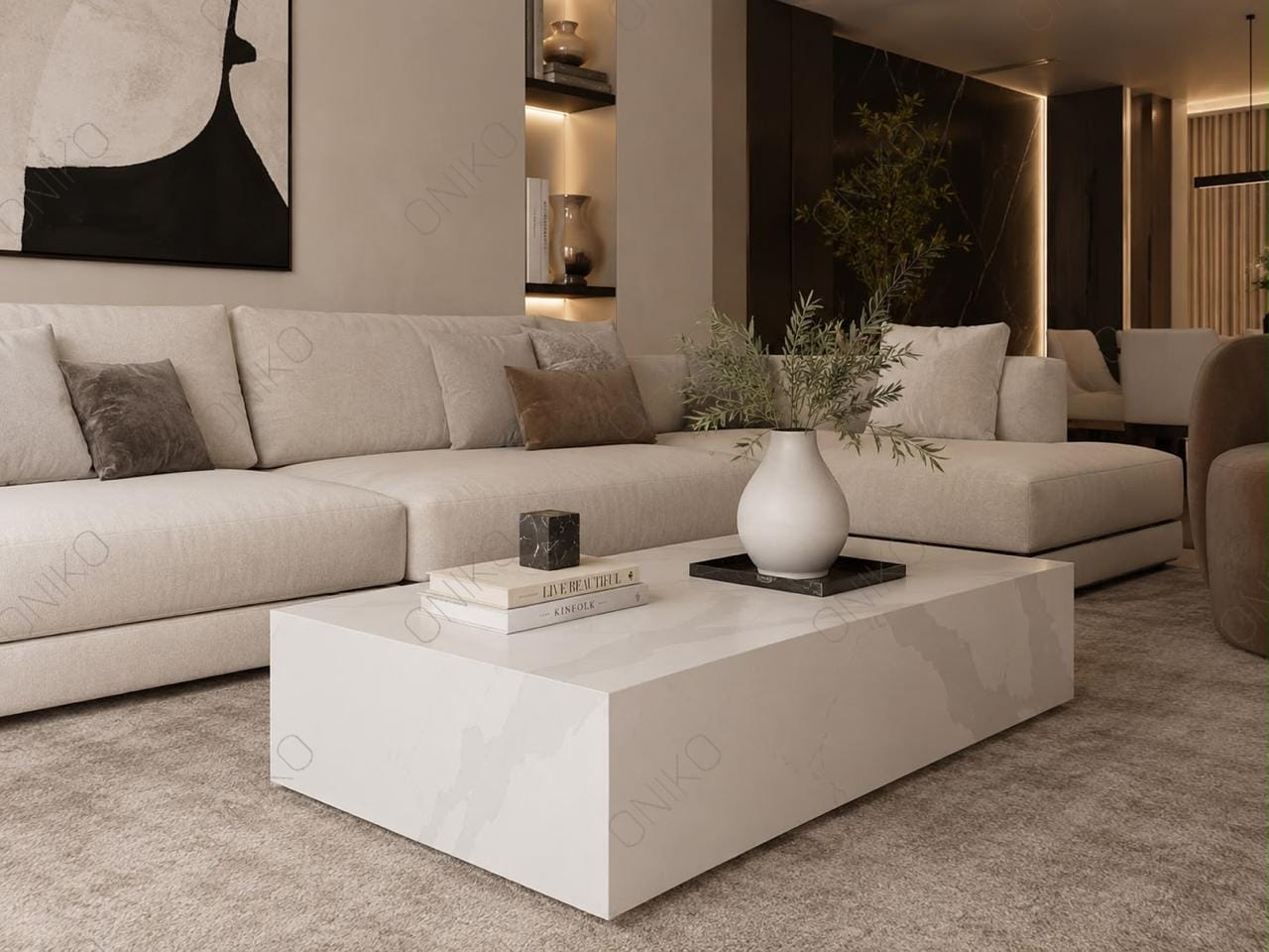 Mesa de Centro Cuarzo Blanco Veta Gris