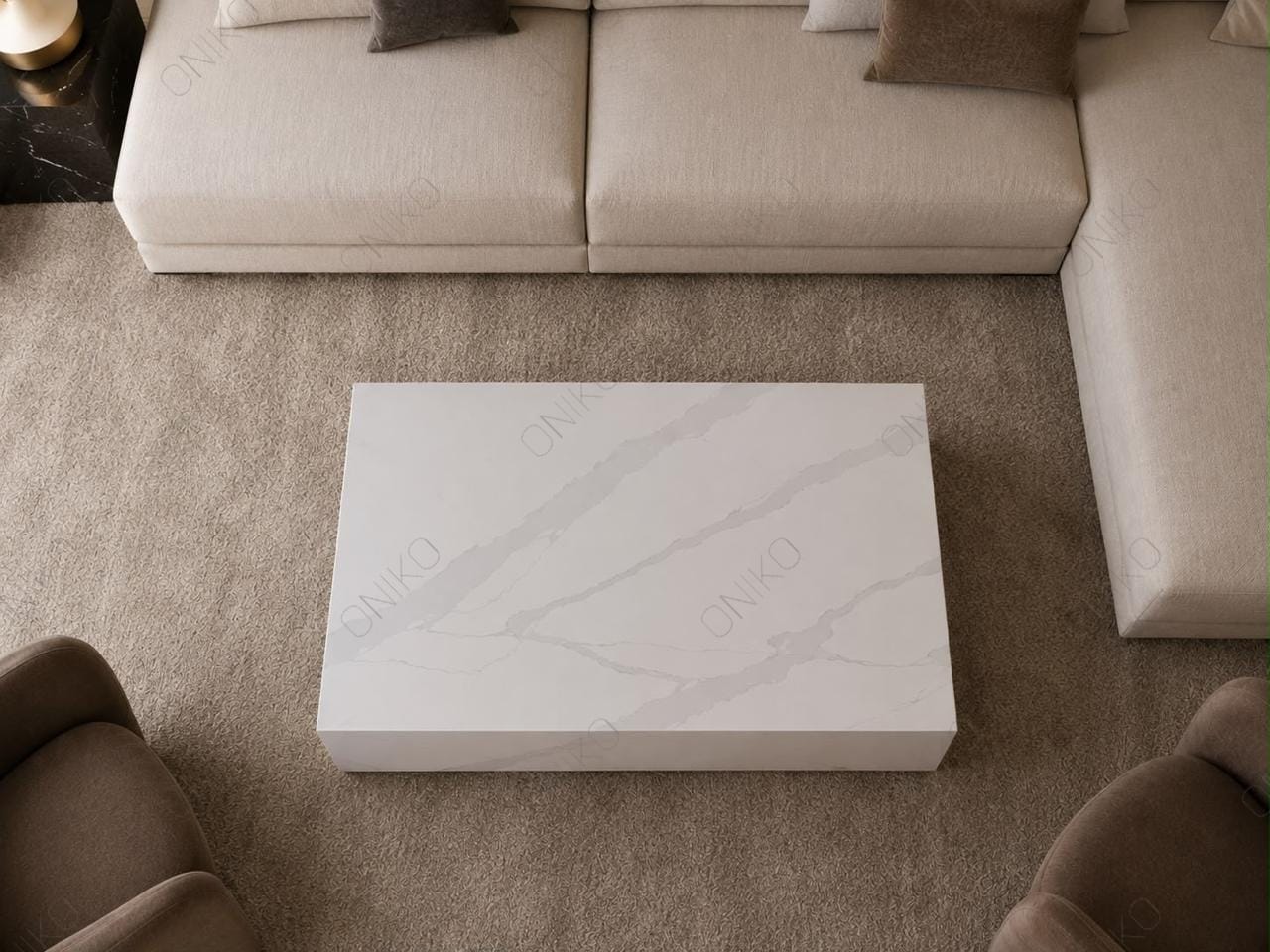 Mesa de Centro Cuarzo Blanco Veta Gris
