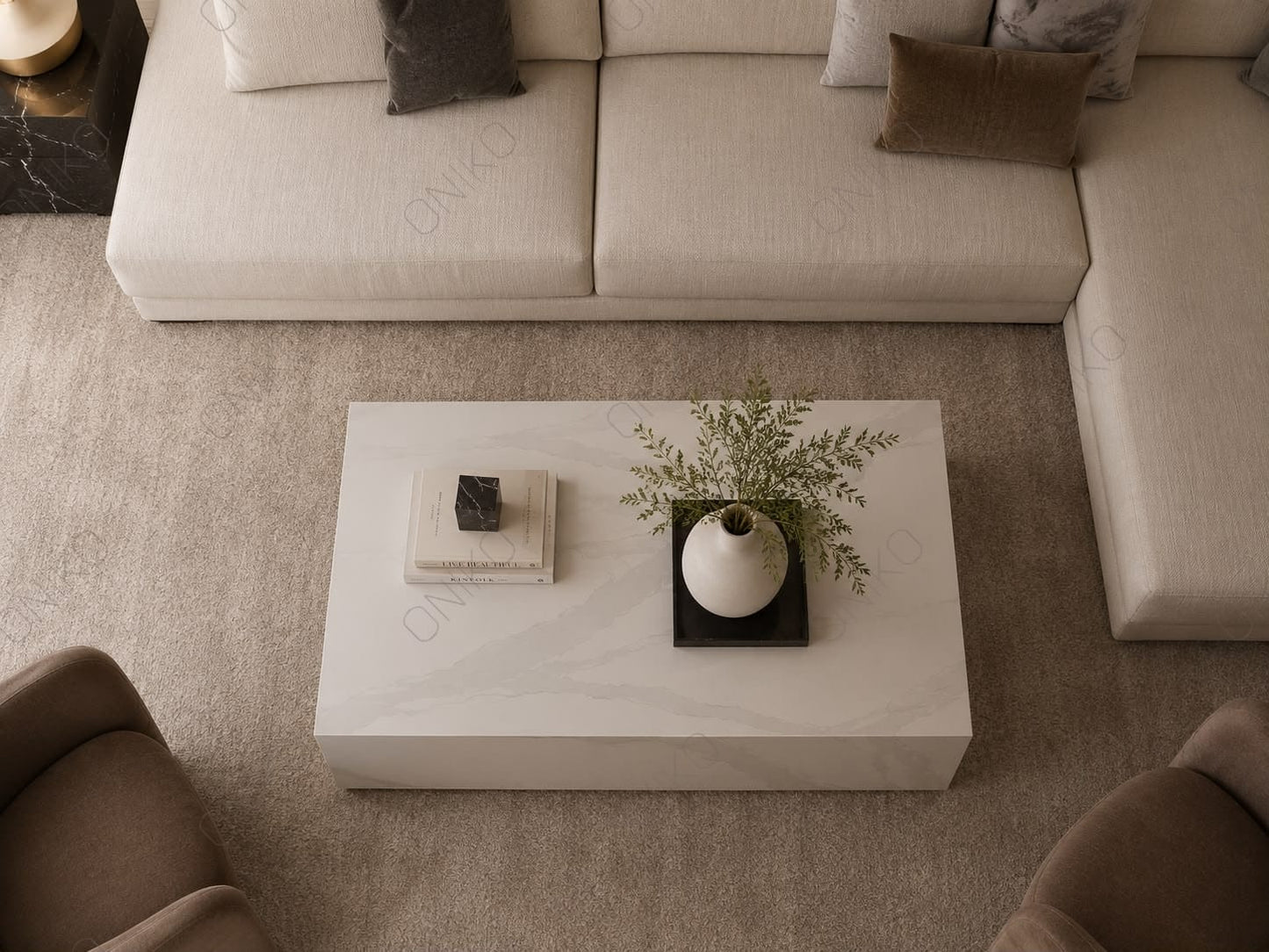 Mesa de Centro Cuarzo Blanco Veta Gris