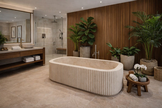 Tina de Baño Travertino Modelo Estriado - Oniko Stone