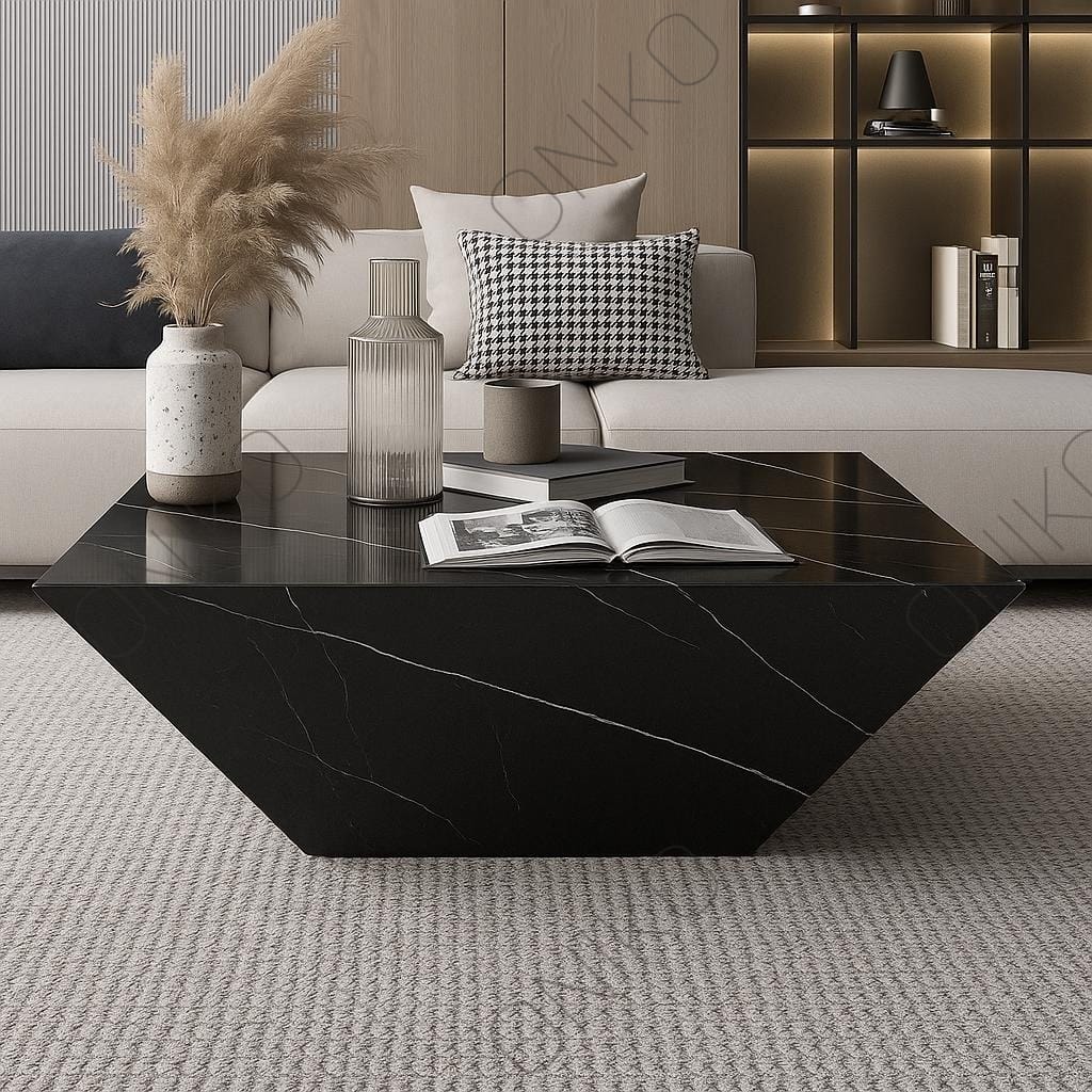 Mesa de Centro Mármol Negro Trapecio Noir 100x100x35cm - Oniko Stone