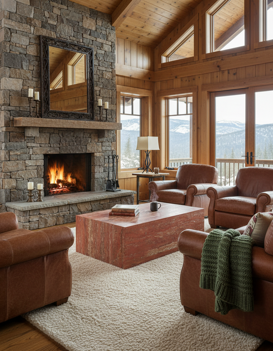 Mesa de Centro Rectangular Mármol Travertino Rojo 120x70x40cm - Oniko Stone