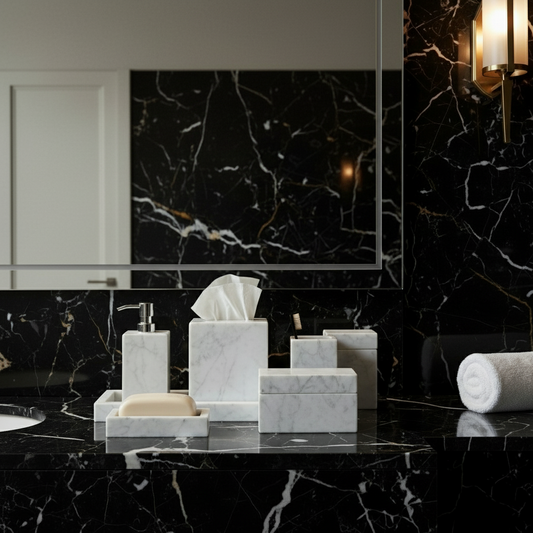 Set de accesorios de baño 6 piezas mármol blanco - Oniko Stone