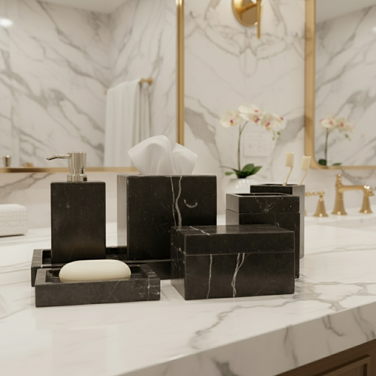 Set de accesorios de baño 7 piezas mármol negro - Oniko Stone