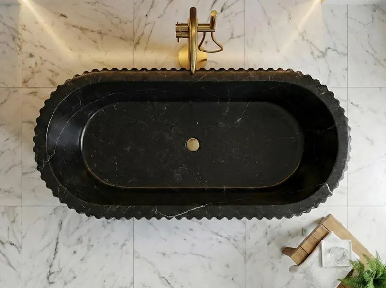 Tina de Baño Mármol Negro Modelo Estriado - Oniko Stone