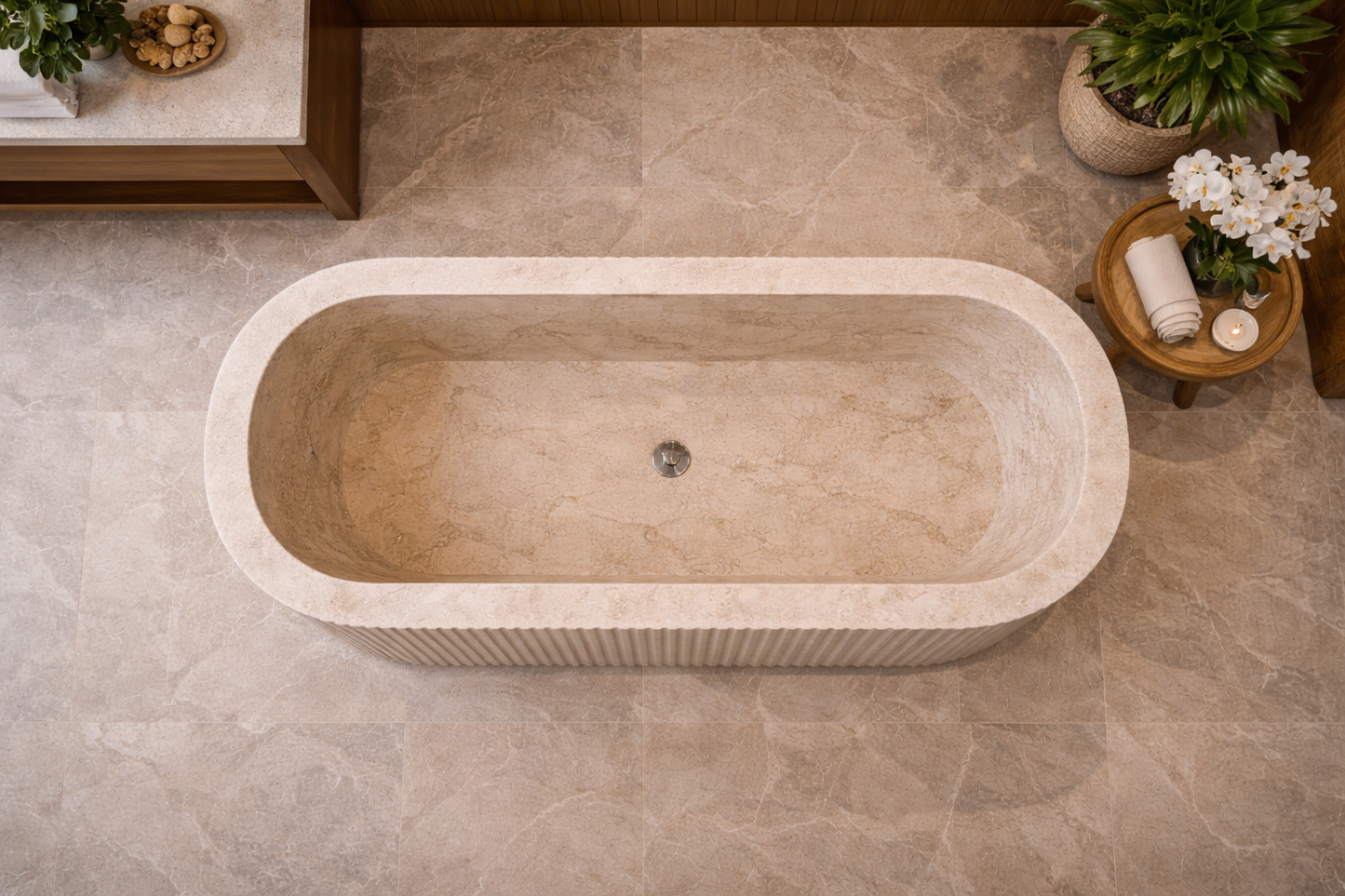 Tina de Baño Travertino Modelo Estriado - Oniko Stone