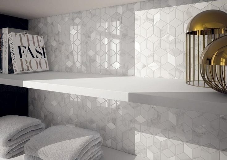 Malla Decorativa Cubo 3D Mármol Blanco